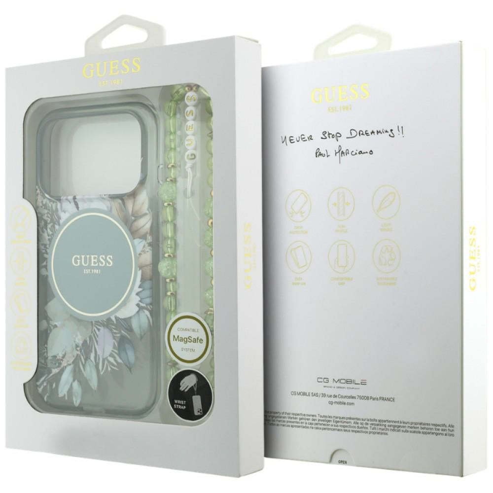 Etui Guess IML Flowers Pearl Strap MagSafe na iPhone 18 Pro / 17 Pro - zielone_7