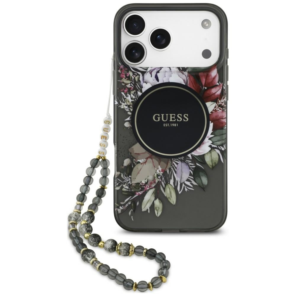 Etui Guess IML Flowers Pearl Strap MagSafe na iPhone 18 Pro Max / 17 Pro Max - czarne_0