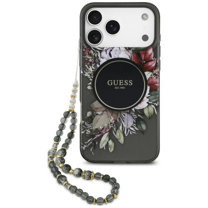 Etui Guess IML Flowers Pearl Strap MagSafe na iPhone 18 Pro Max / 17 Pro Max - czarne_0