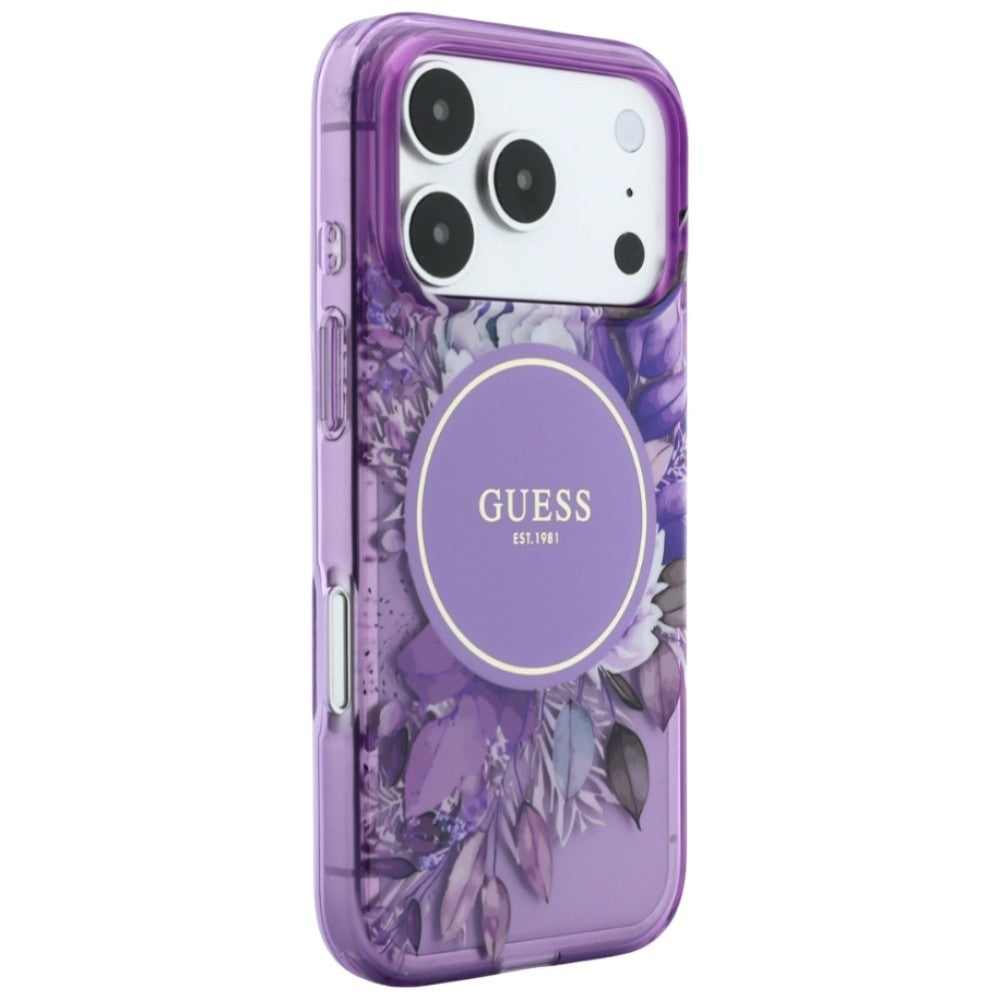Etui Guess IML Flowers Pearl Strap MagSafe na iPhone 18 Pro Max / 17 Pro Max - fioletowe_2