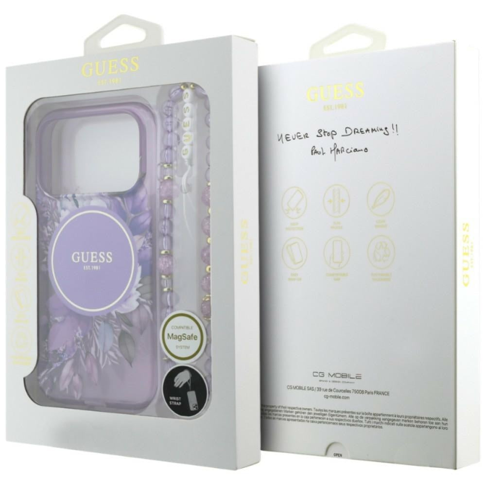 Etui Guess IML Flowers Pearl Strap MagSafe na iPhone 18 Pro Max / 17 Pro Max - fioletowe_7
