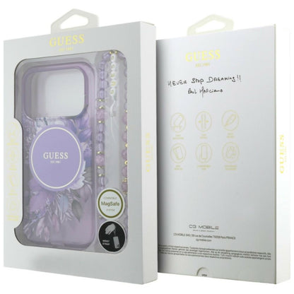 Etui Guess IML Flowers Pearl Strap MagSafe na iPhone 18 Pro Max / 17 Pro Max - fioletowe_7