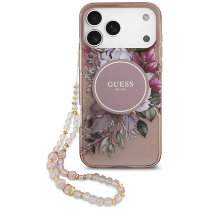 Etui Guess IML Flowers Pearl Strap MagSafe na iPhone 18 Pro Max / 17 Pro Max - różowe_0