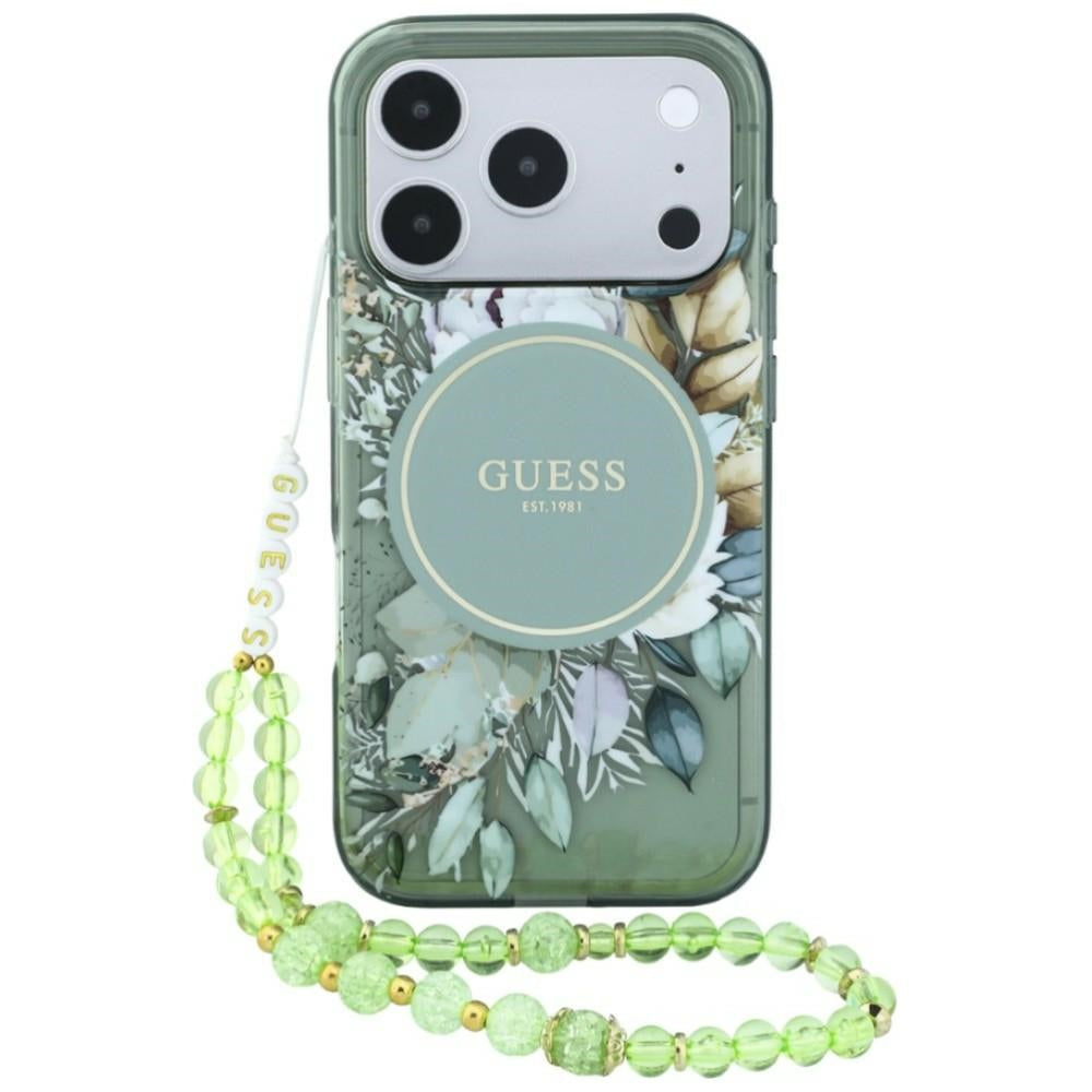 Etui Guess IML Flowers Pearl Strap MagSafe na iPhone 18 Pro Max / 17 Pro Max - zielone_0