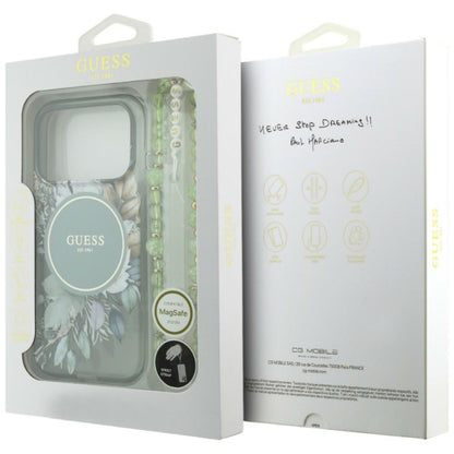 Etui Guess IML Flowers Pearl Strap MagSafe na iPhone 18 Pro Max / 17 Pro Max - zielone_7