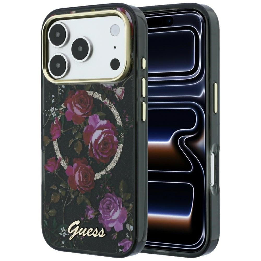 Etui Guess IML Glitter Blossom Roses MagSafe na iPhone 18 Pro Max / 17 Pro Max - czarne_0