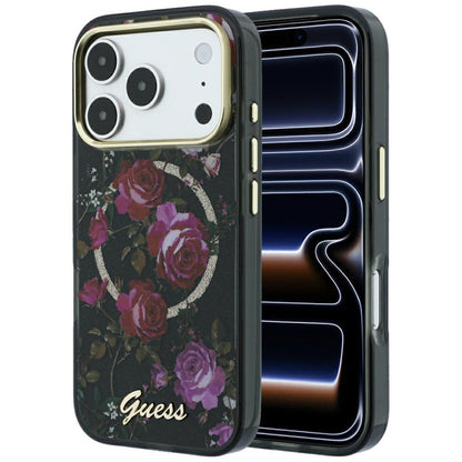Etui Guess IML Glitter Blossom Roses MagSafe na iPhone 18 Pro Max / 17 Pro Max - czarne_0