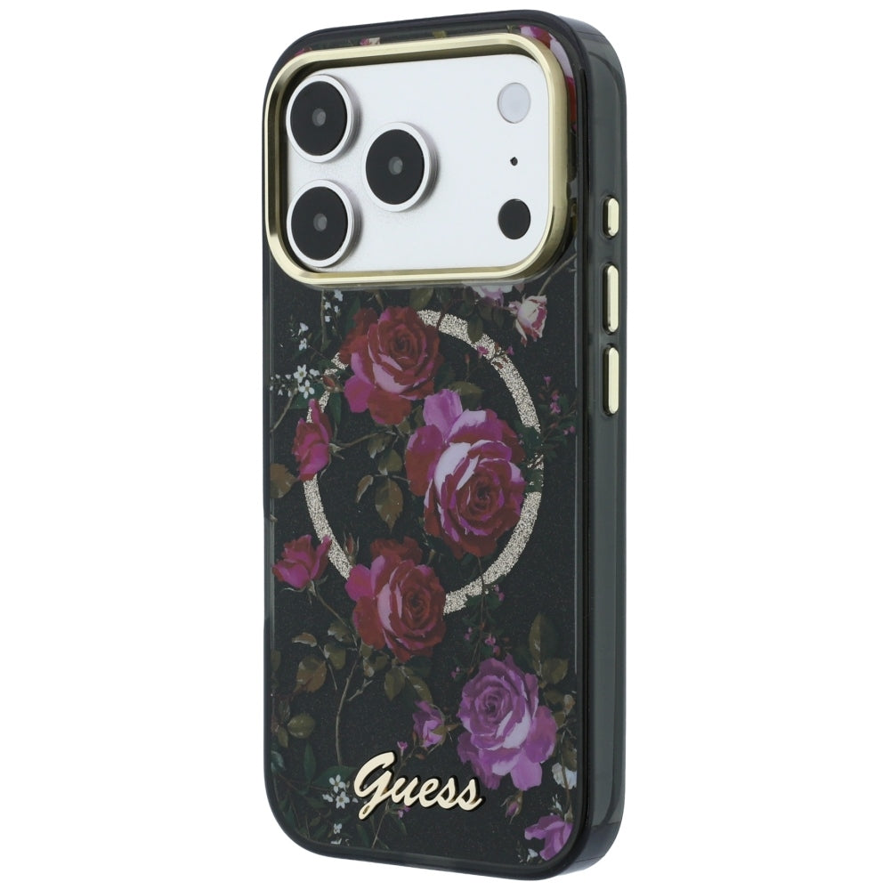Etui Guess IML Glitter Blossom Roses MagSafe na iPhone 18 Pro Max / 17 Pro Max - czarne_1