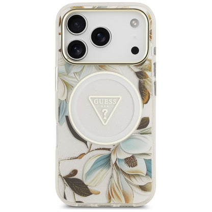 Etui Guess IML Glitter Flowers Triangle MagSafe na iPhone 18 Pro Max / 17 Pro Max - białe_2