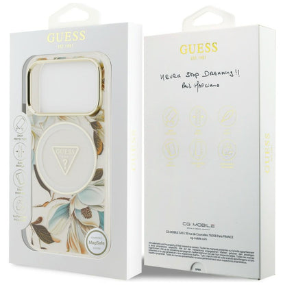 Etui Guess IML Glitter Flowers Triangle MagSafe na iPhone 18 Pro Max / 17 Pro Max - białe_7