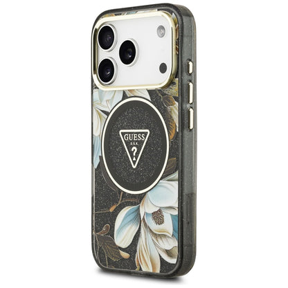 Etui Guess IML Glitter Flowers Triangle MagSafe na iPhone 18 Pro Max / 17 Pro Max - czarne_1
