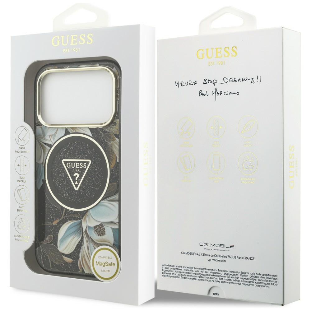 Etui Guess IML Glitter Flowers Triangle MagSafe na iPhone 18 Pro Max / 17 Pro Max - czarne_7