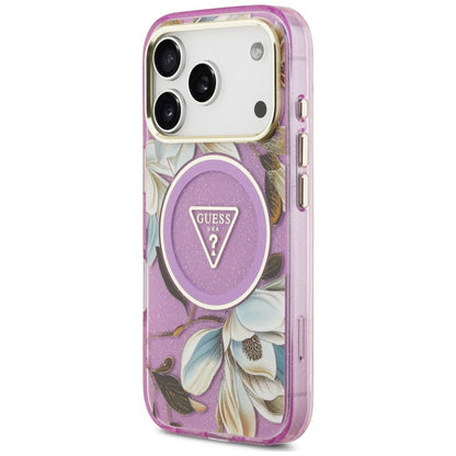 Etui Guess IML Glitter Flowers Triangle MagSafe na iPhone 18 Pro Max / 17 Pro Max - fioletowe_1