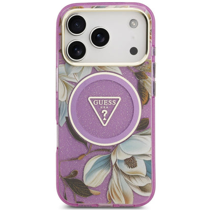 Etui Guess IML Glitter Flowers Triangle MagSafe na iPhone 18 Pro Max / 17 Pro Max - fioletowe_2