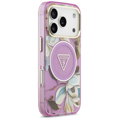 Etui Guess IML Glitter Flowers Triangle MagSafe na iPhone 18 Pro Max / 17 Pro Max - fioletowe_3