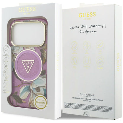 Etui Guess IML Glitter Flowers Triangle MagSafe na iPhone 18 Pro Max / 17 Pro Max - fioletowe_7