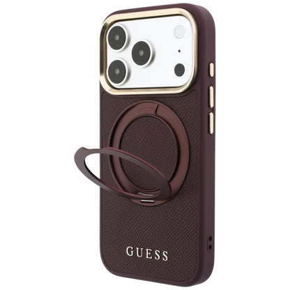 Etui Guess Ring Stand 360 Grained Classic Logo MagSafe na iPhone 18 Pro / 17 Pro - burgundowe_1