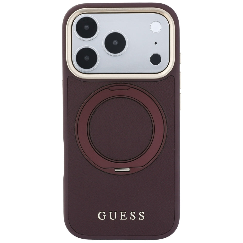 Etui Guess Ring Stand 360 Grained Classic Logo MagSafe na iPhone 18 Pro / 17 Pro - burgundowe_2