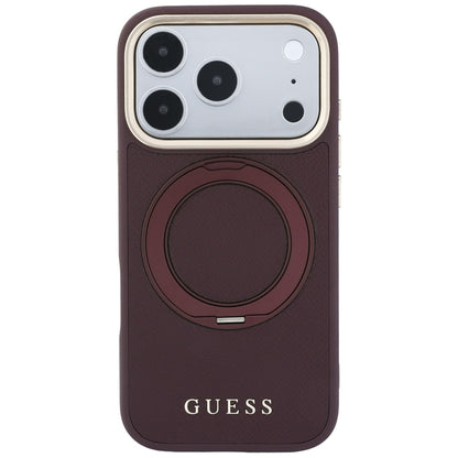 Etui Guess Ring Stand 360 Grained Classic Logo MagSafe na iPhone 18 Pro / 17 Pro - burgundowe_2