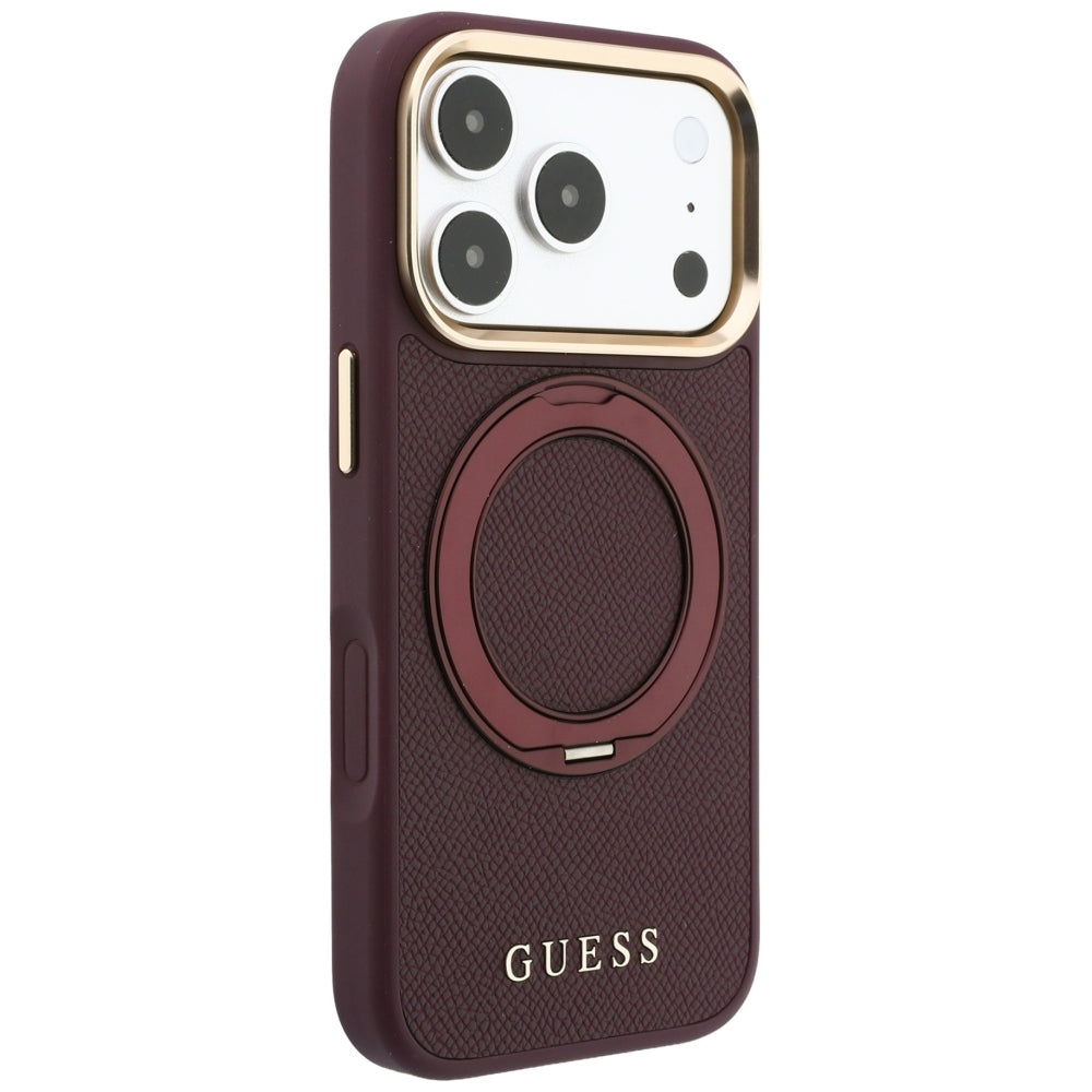 Etui Guess Ring Stand 360 Grained Classic Logo MagSafe na iPhone 18 Pro / 17 Pro - burgundowe_3