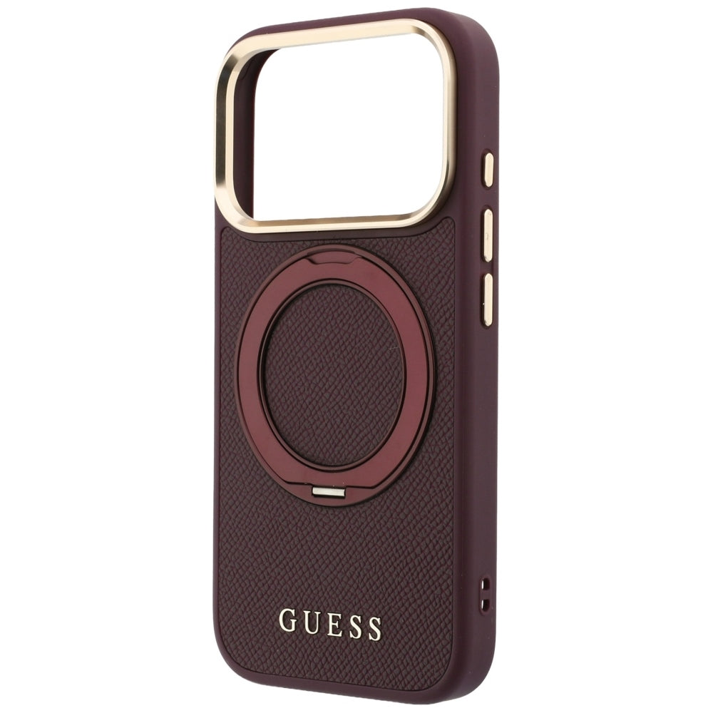 Etui Guess Ring Stand 360 Grained Classic Logo MagSafe na iPhone 18 Pro / 17 Pro - burgundowe_5