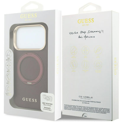 Etui Guess Ring Stand 360 Grained Classic Logo MagSafe na iPhone 18 Pro / 17 Pro - burgundowe_7