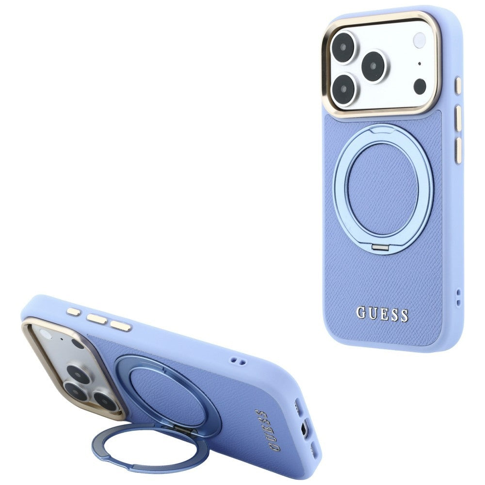 Etui Guess Ring Stand 360 Grained Classic Logo MagSafe na iPhone 18 Pro / 17 Pro - jasnoniebieskie_0