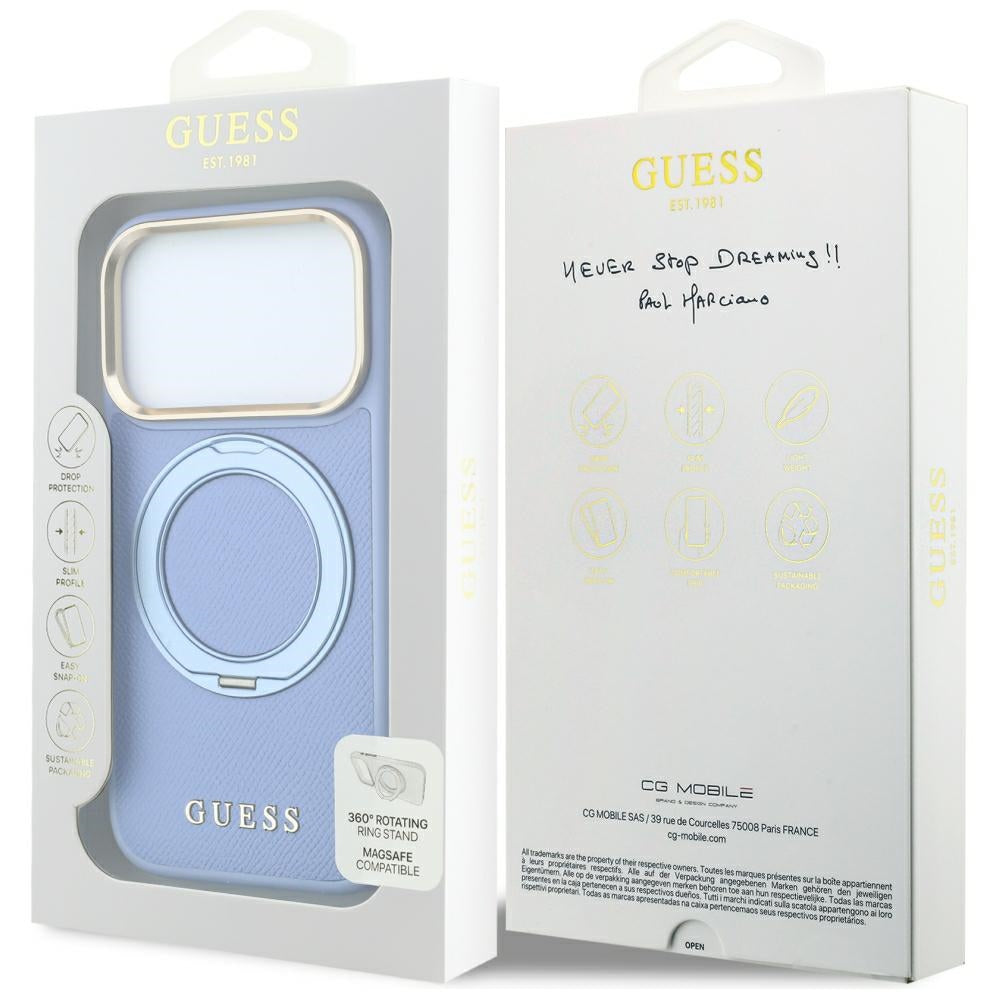 Etui Guess Ring Stand 360 Grained Classic Logo MagSafe na iPhone 18 Pro Max / 17 Pro Max - jasnoniebieskie_7