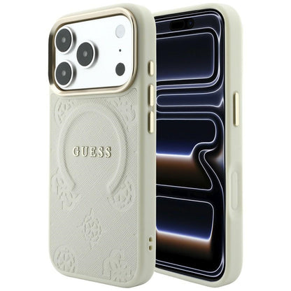 Etui Guess Saffiano Peony & Ring MagSafe na iPhone 18 Pro / 17 Pro - beżowe_0