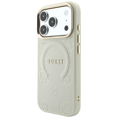 Etui Guess Saffiano Peony & Ring MagSafe na iPhone 18 Pro / 17 Pro - beżowe_1