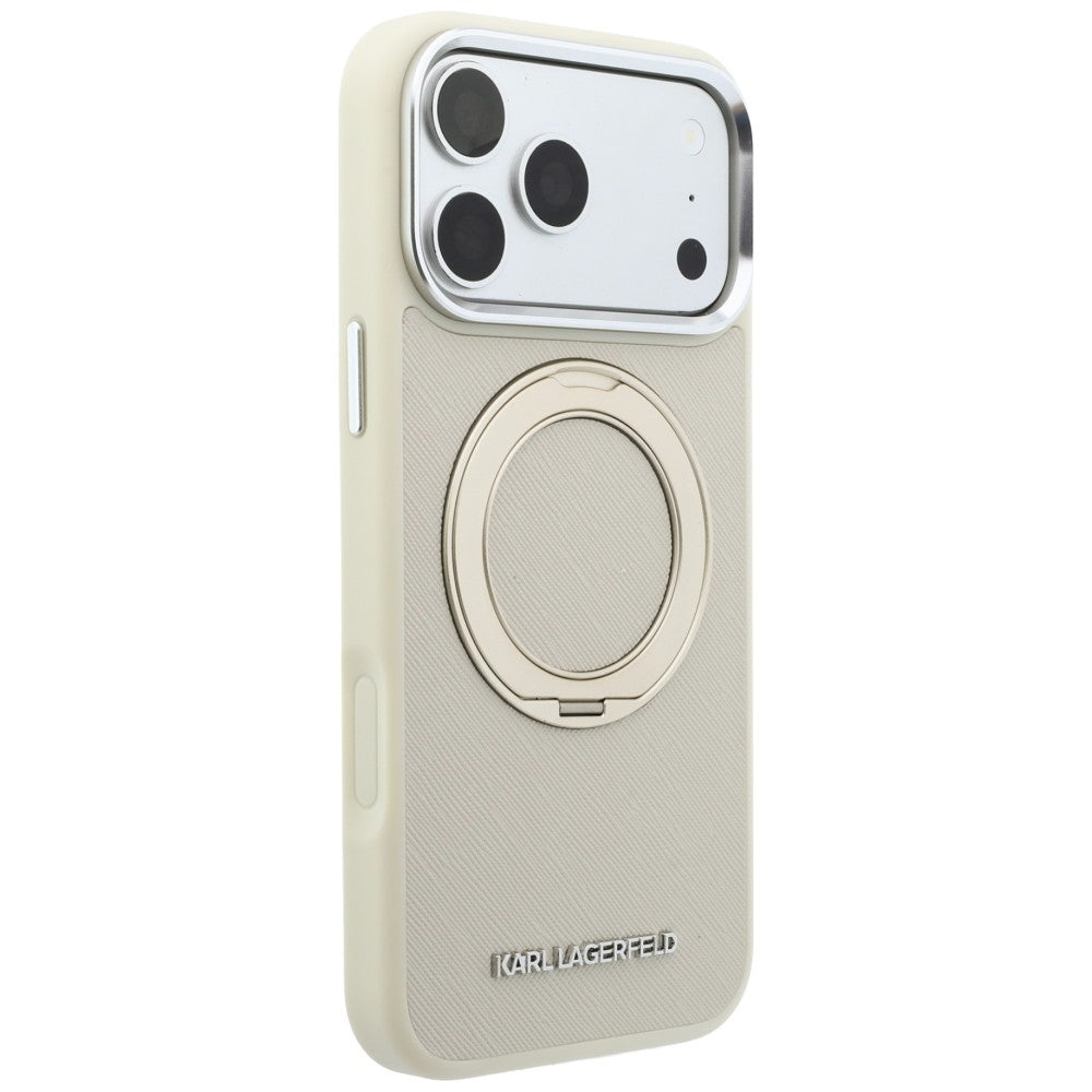 Etui Karl Lagerfeld Ring Stand 360 Saffiano Classic Logo MagSafe na iPhone 18 Pro / 17 Pro - beżowe_3