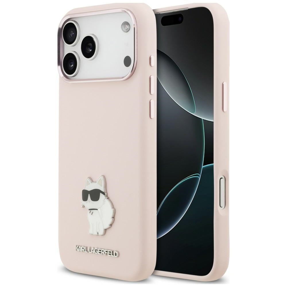 Etui Karl Lagerfeld Silicone Choupette Metal Pin na iPhone 18 Pro Max / 17 Pro Max - różowe_0