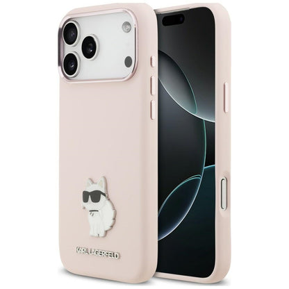 Etui Karl Lagerfeld Silicone Choupette Metal Pin na iPhone 18 Pro Max / 17 Pro Max - różowe_0