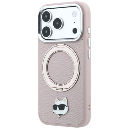Etui Karl Lagerfeld with Ring Stand 360 Choupette Head Pin MagSafe na iPhone 18 Pro / 17 Pro - różowe_1