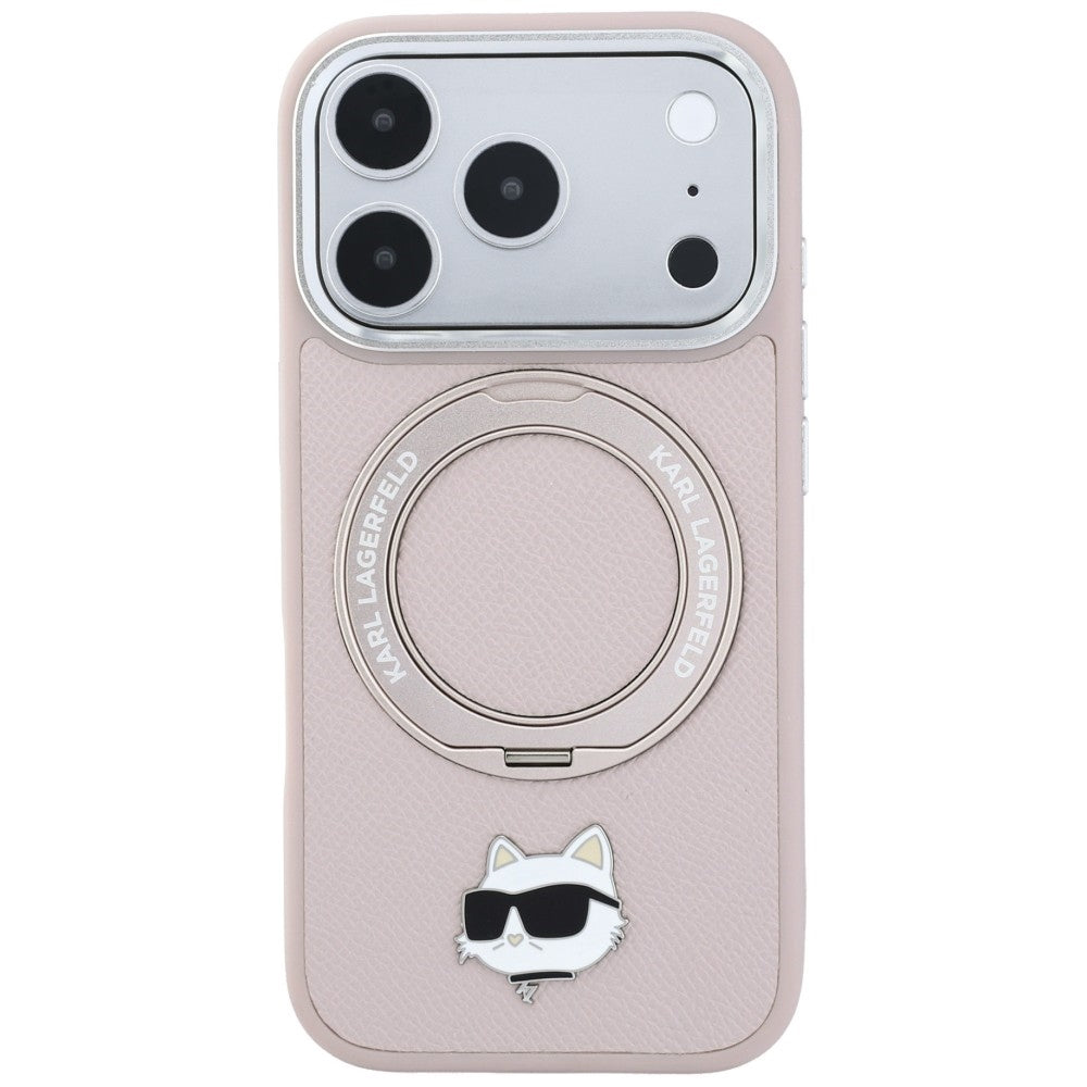 Etui Karl Lagerfeld with Ring Stand 360 Choupette Head Pin MagSafe na iPhone 18 Pro / 17 Pro - różowe_2