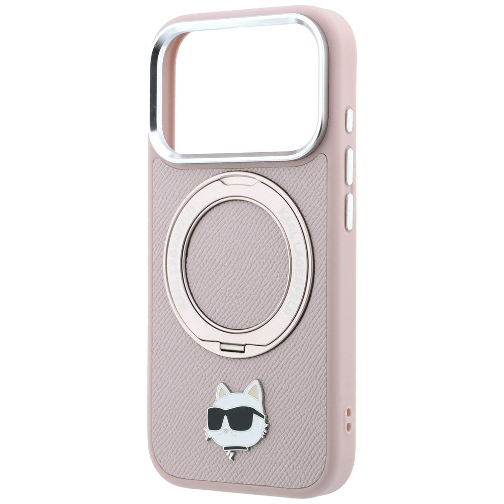 Etui Karl Lagerfeld with Ring Stand 360 Choupette Head Pin MagSafe na iPhone 18 Pro / 17 Pro - różowe_5