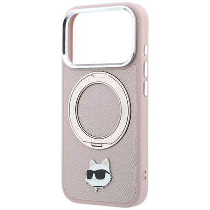 Etui Karl Lagerfeld with Ring Stand 360 Choupette Head Pin MagSafe na iPhone 18 Pro / 17 Pro - różowe_5