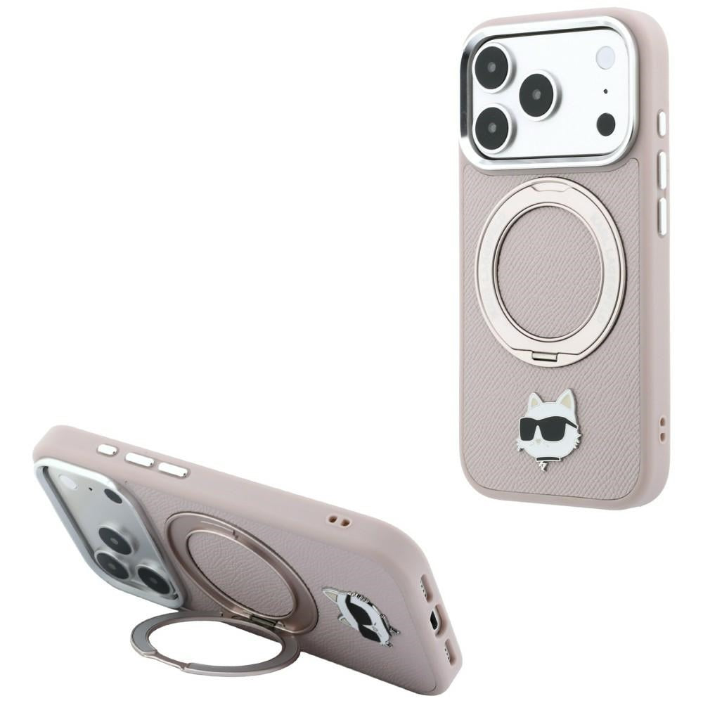 Etui Karl Lagerfeld with Ring Stand 360 Choupette Head Pin MagSafe na iPhone 18 Pro Max / 17 Pro Max - różowe_0