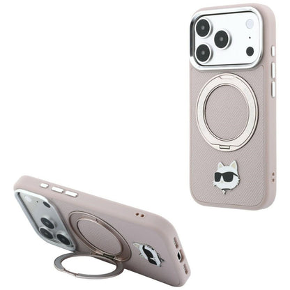 Etui Karl Lagerfeld with Ring Stand 360 Choupette Head Pin MagSafe na iPhone 18 Pro Max / 17 Pro Max - różowe_0