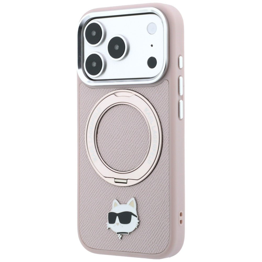 Etui Karl Lagerfeld with Ring Stand 360 Choupette Head Pin MagSafe na iPhone 18 Pro Max / 17 Pro Max - różowe_1
