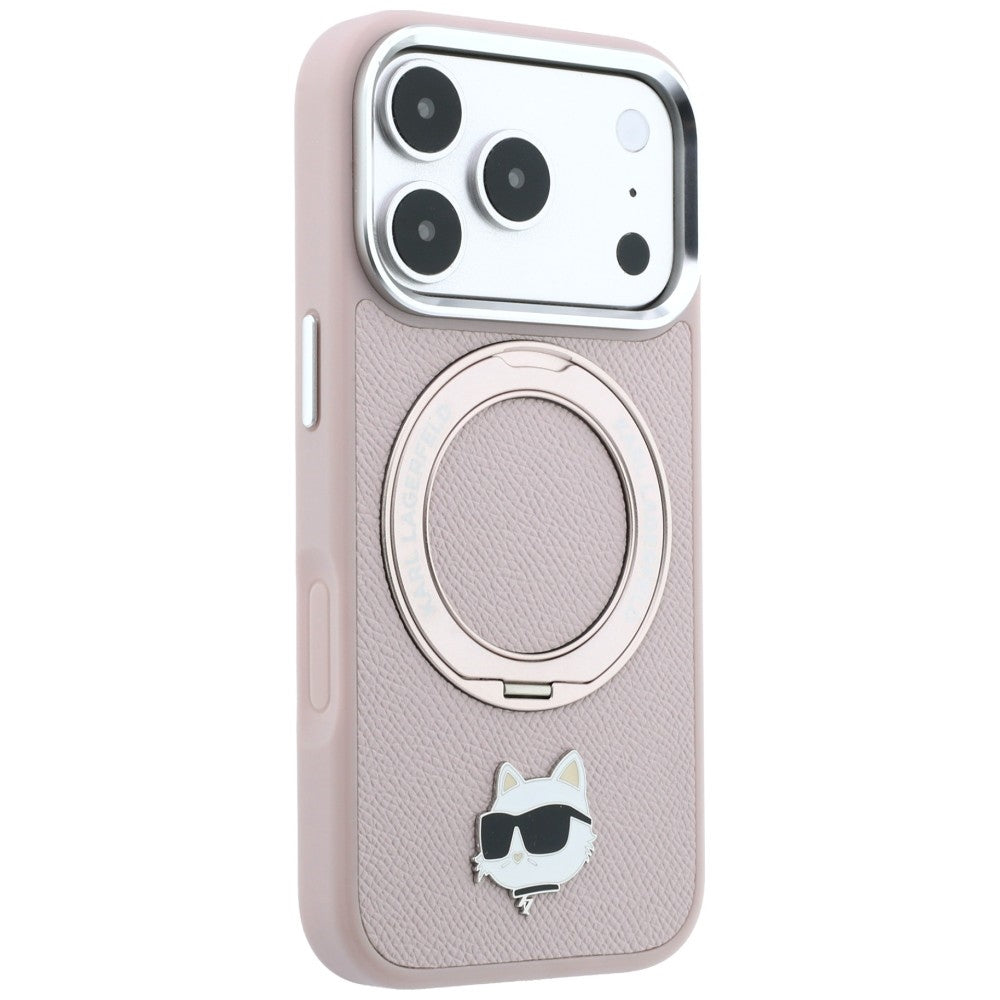 Etui Karl Lagerfeld with Ring Stand 360 Choupette Head Pin MagSafe na iPhone 18 Pro Max / 17 Pro Max - różowe_3