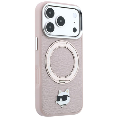 Etui Karl Lagerfeld with Ring Stand 360 Choupette Head Pin MagSafe na iPhone 18 Pro Max / 17 Pro Max - różowe_3