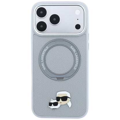 Etui Karl Lagerfeld with Ring Stand 360 Karl & Choupette Heads Pin MagSafe na iPhone 18 Pro Max / 17 Pro Max - szare_2
