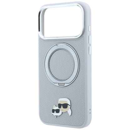 Etui Karl Lagerfeld with Ring Stand 360 Karl & Choupette Heads Pin MagSafe na iPhone 18 Pro Max / 17 Pro Max - szare_5