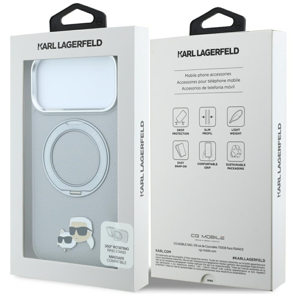 Etui Karl Lagerfeld with Ring Stand 360 Karl & Choupette Heads Pin MagSafe na iPhone 18 Pro Max / 17 Pro Max - szare_7