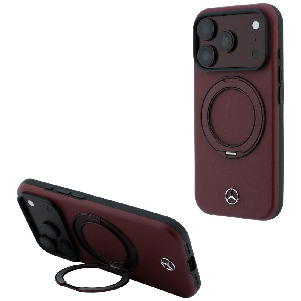 Etui Mercedes Leather with Ring Stand MagSafe na iPhone 18 Pro Max / 17 Pro Max - burgundowe_0