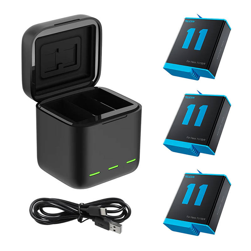 Telesin 3-slot charger Box + 3 batteries for GoPro Hero 12 / 11 / 10 / 9_0