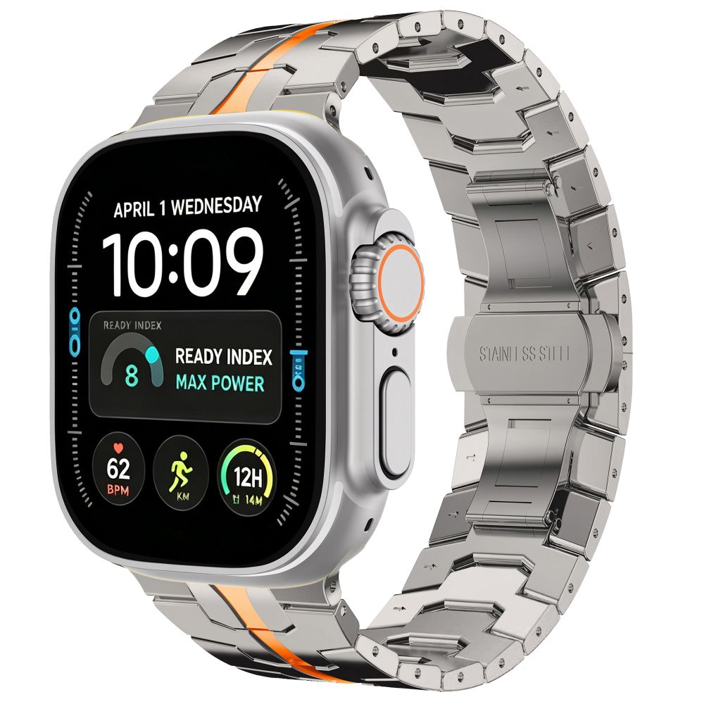 Bransoleta Tech-Protect Stainless na Apple Watch 44 / 45 / 46 / 49 mm - srebrno-pomarańczowa_0