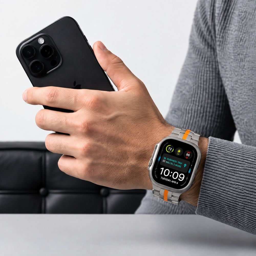 Bransoleta Tech-Protect Stainless na Apple Watch 44 / 45 / 46 / 49 mm - srebrno-pomarańczowa_4