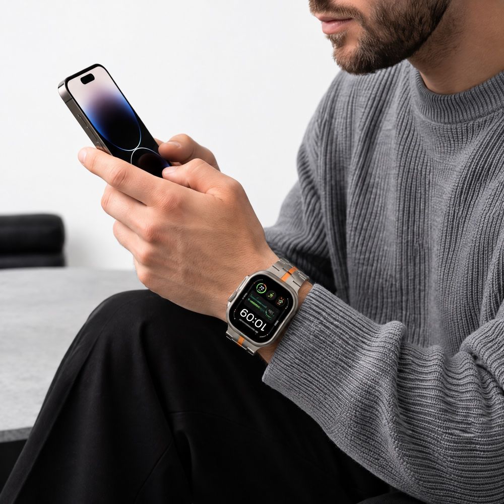 Bransoleta Tech-Protect Stainless na Apple Watch 44 / 45 / 46 / 49 mm - srebrno-pomarańczowa_6